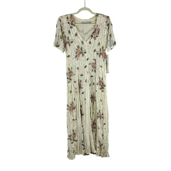 NEW Vintage 90s Nostalgia Maxi Dress Women Large Ivory Floral‎ Lace Whimsy Goth - Picture 1 of 10